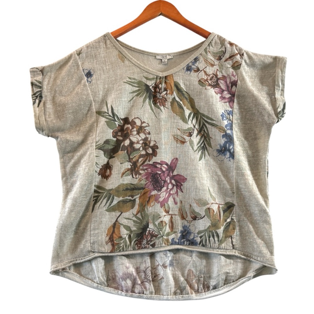 Floral Print Short Sleeve Women’s Top - Neutral Size M